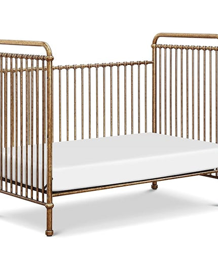 NAMESAKE Abigail 3-in-1 Convertible Metal Crib in Vintage Gold, Greenguard Gold Certified - LeafyLoom