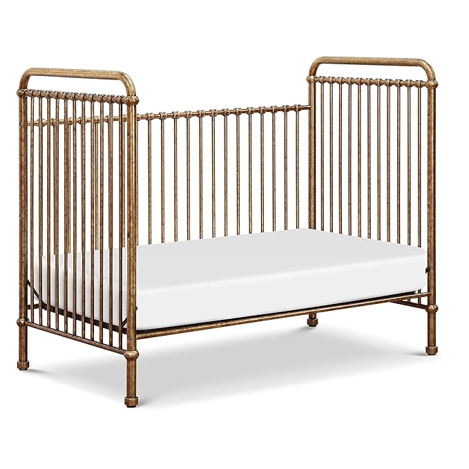 NAMESAKE Abigail 3-in-1 Convertible Metal Crib in Vintage Gold, Greenguard Gold Certified - LeafyLoom