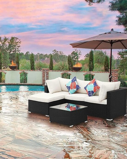 ClawsCover 9Pack Outdoor Seat and Back Cushions Replacement Covers Fit for 5 Pieces 4-Seater Wicker Rattan Furniture Patio Conversation Set Sectional Couch,Cream-Include Cover Only (Large) - LeafyLoom