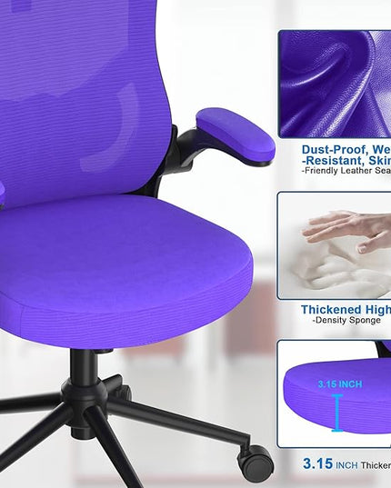 𝑯𝑶𝑴𝑬 𝑶𝑭𝑭𝑰𝑪𝑬 𝑪𝑯𝑨𝑰𝑹, Ergonomic Mesh Desk Chair, High Back Computer Chair- Adjustable Headrest with Flip-Up Arms, Lumbar Support, Swivel Executive Task Chair (Modern, Blue Violet) - LeafyLoom