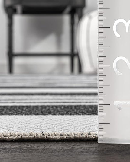 nuLOOM Lena Machine Washable Striped Ultra Thin Runner Rug, 2' 6" x 6', Grey - LeafyLoom