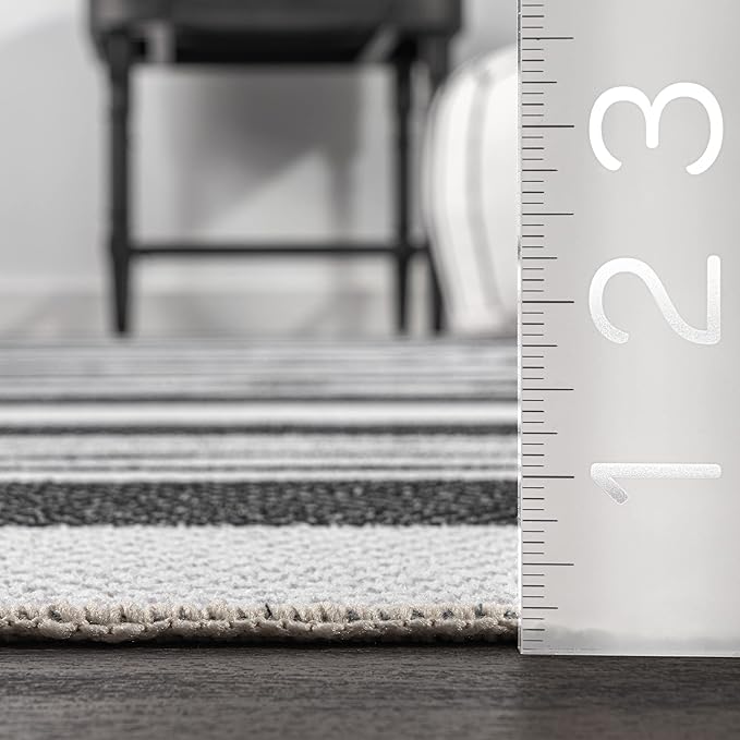 nuLOOM Lena Machine Washable Striped Ultra Thin Area Rug, 6' x 9', Grey - LeafyLoom