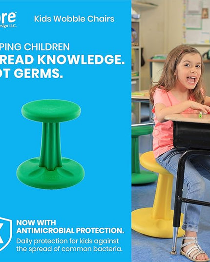 Kore Kids Pre-Teen Wobble Chair - Flexible Seating Stool for Classroom, Home & School, ADD/ADHD - Made in The USA - Age 10-11, Grade 5-6, Green (18.7in) - LeafyLoom
