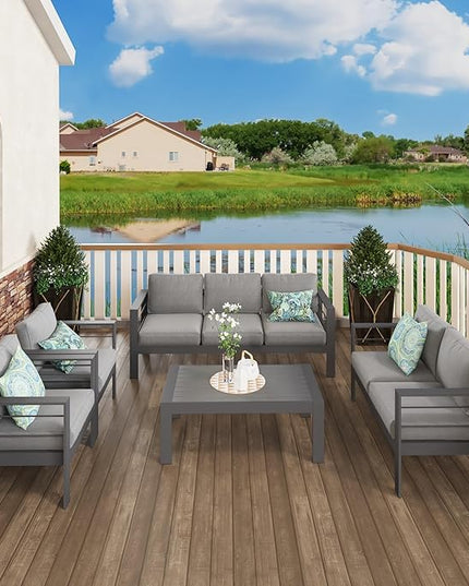 Solaste Aluminum Patio Furniture Set,5 Pieces Modern Outdoor Conversation Set Sectional Sofa with Upgrade Cushion and Coffee Table,Grey - LeafyLoom