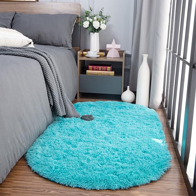 Noahas Ultra Soft Fluffy Bedroom Rugs Kids Room Carpet Modern Shaggy Area Rugs Home Decor 2.6' X 5.3', Teal Blue - LeafyLoom