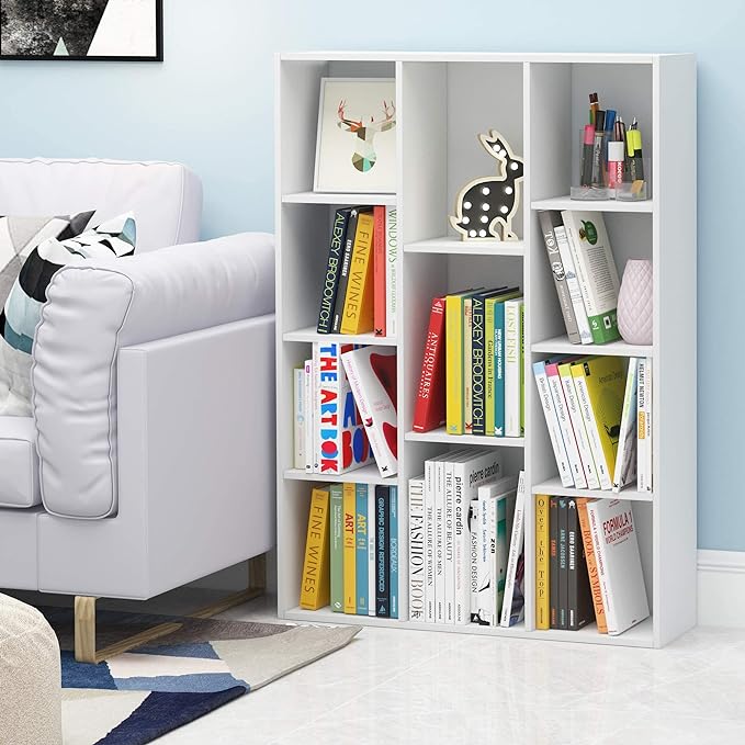 Furinno Luder Bookcase / Book / Storage , 11-Cube, White - LeafyLoom