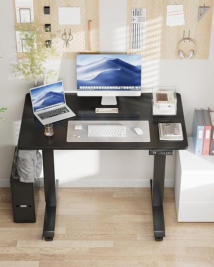 Electric Standing Desk 40 Inch, Ergonomic Height Adjustable Table with T-Shaped Metal Bracket Modern Computer Workstations for Home Office, Black, 40 x 24 Inch - LeafyLoom