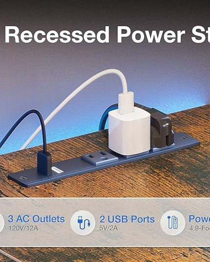 ODK 66 Inch Gaming Desk with USB Charging Ports and LED Lights, Reversible L Shaped Computer Desk with Storage Shelves & Monitor Stand, Home Office Desk Table with Power Outlets, Vintage - LeafyLoom