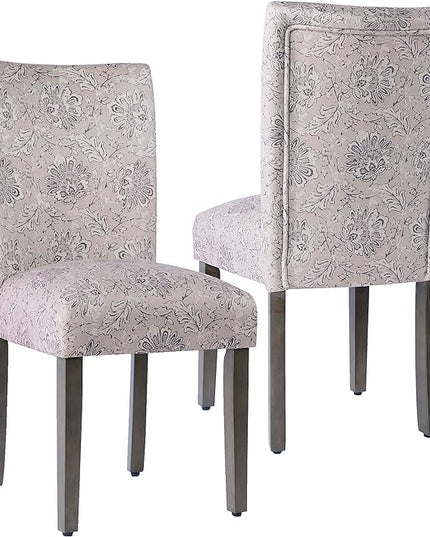 HomePop Classic Parsons Dining Chairs, Pack of 2, Linen Artistic Floral Print - LeafyLoom