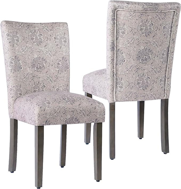 HomePop Classic Parsons Dining Chairs, Pack of 2, Linen Artistic Floral Print - LeafyLoom