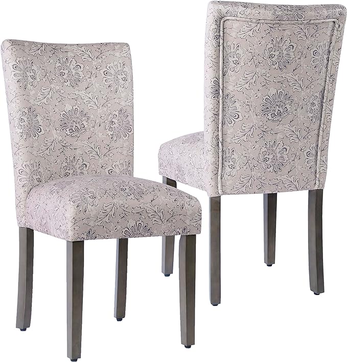 HomePop Classic Parsons Dining Chairs, Pack of 2, Linen Artistic Floral Print - LeafyLoom