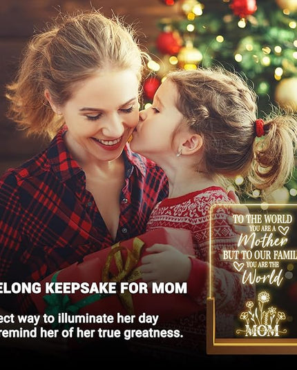 Sentimental Mothers Day Gifts for Mom from Daughter Son Kids, Walnut Night Light with Heartwarming Plaque for Mom's Birthday, Unique Mother's Day Gift Ideas for Wife, Best Mom Ever Gifts - LeafyLoom