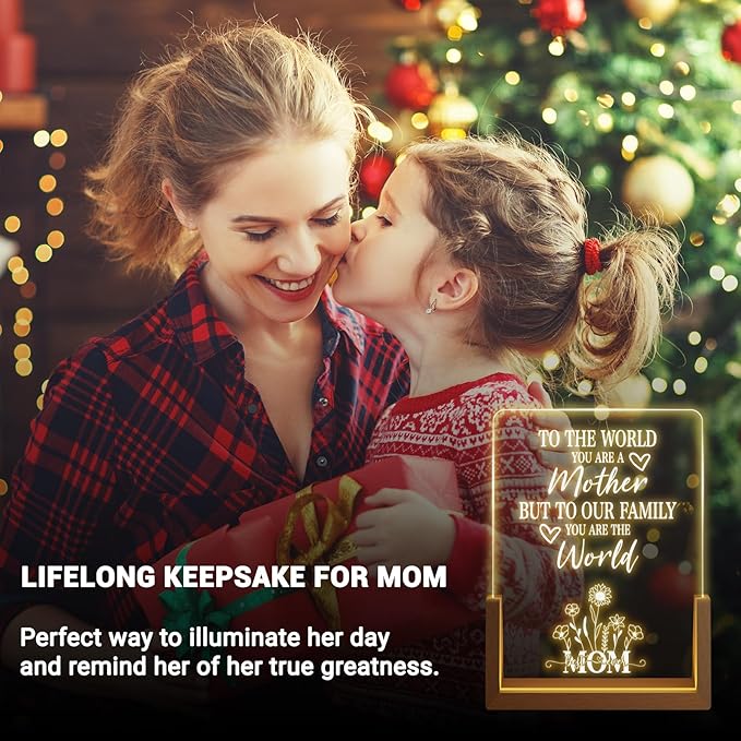 Sentimental Mothers Day Gifts for Mom from Daughter Son Kids, Walnut Night Light with Heartwarming Plaque for Mom's Birthday, Unique Mother's Day Gift Ideas for Wife, Best Mom Ever Gifts - LeafyLoom