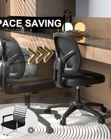 KOLLIEE Armless Mesh Office Chair Ergonomic Small Desk Chair No Arms Black Swivel Computer Chair with Wheels Task Chair for Small Spaces Mid Back Home Office Chair for Adults and Kids - LeafyLoom