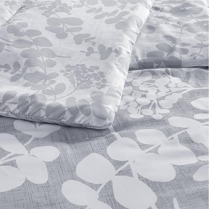 Codi Gray Floral Comforter Set King Size, Botanical Bedding Sets | Nature Style, Unique Reversible Design, Better for Spring and Summer | Leaf Print 3 Pieces - LeafyLoom