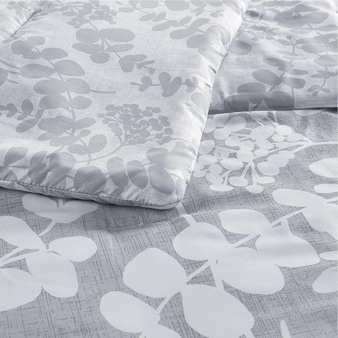 Codi Gray Floral Comforter Set Twin Size, Botanical Bedding Sets | Unique Reversible Design, Lightweight, Better for Spring and Summer | Leaf Print 3 Pieces - LeafyLoom