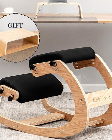 Professional Kneeling Chair with Wooden Computer Stand Comfortable Cushion Adjustable Knee Chair Ergonomic Rocking Posture Chair for Back Pain Relief - LeafyLoom