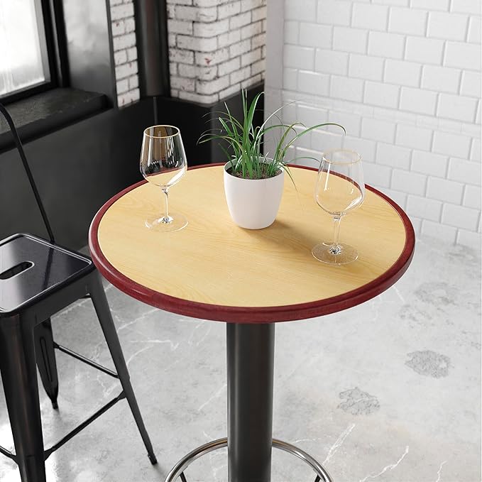 Flash Furniture Glenbrook 24'' Round 2-Tone High-Gloss Cherry / Mahogany Resin Table Top with 2'' Thick Drop-Lip - LeafyLoom