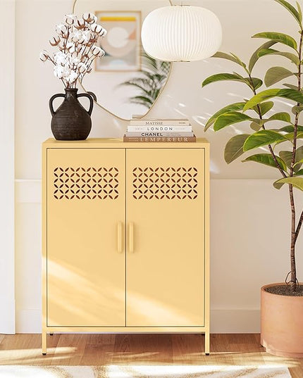 Mr. Kate Annie Short Metal 2 Door Cabinet, Sunny Yellow - LeafyLoom