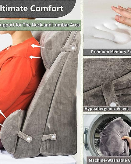 4PCS Adjustable Bed Wedge Pillow Sleeping Support Set 100% Memory Foam for Postoperative recovery, Back Neck Leg Support,Acid Reflux and GERD,Sitting Reading Dark Gray - LeafyLoom