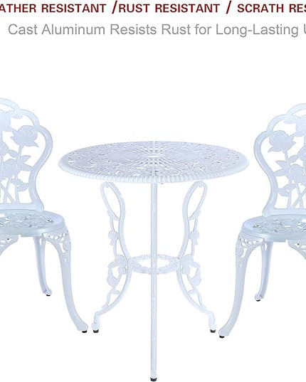 3 Piece Bistro Set,Outdoor Patio Set,Anti-Rust Cast Aluminum Bistro Table Set for Park Yard Front Porch Furniture(White) - LeafyLoom