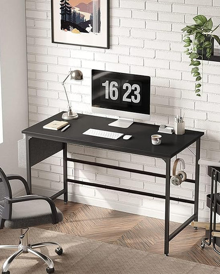 CubiCubi Computer Desk 32" Study Writing Table for Home Office, Modern Simple Style PC Desk, Black Metal Frame, Black - LeafyLoom