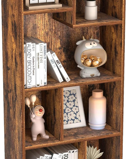 VECELO 42 Inch High Bookcase, 4-Tier Modern Storage Cabinet with Height Difference Shelves for Standard Textbooks, Floor Standing, 7 Cubes, Horizontal Available, Easy Assembly, Rustic Brown - LeafyLoom