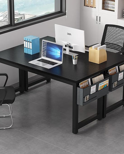 63 Inch Large Computer Desk Writing Study Work Office Table Home Office Desk Moderm Gaming Desk Simple Workstation with Storage Bag and Iron Hook - Black - LeafyLoom