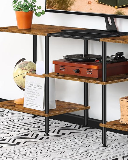 50 inch TV Stand for Bedroom Rustic Brown TV Entertainment Center with Storage 3 Tier TV Table Stand for Living Room TV Console Table for 50 43 40 32 inch TV - LeafyLoom