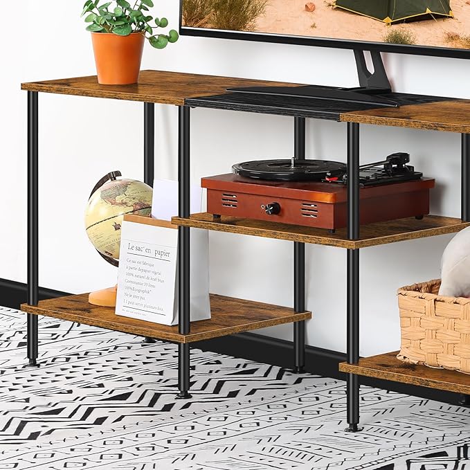 50 inch TV Stand for Bedroom Rustic Brown TV Entertainment Center with Storage 3 Tier TV Table Stand for Living Room TV Console Table for 50 43 40 32 inch TV - LeafyLoom