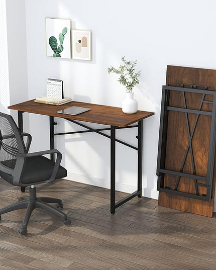 47 inch Folding Desk No Assembly Required, Writing Gaming Computer Camping Table, Home Office Desk, Mahogany - LeafyLoom