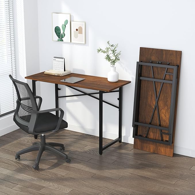 47 inch Folding Desk No Assembly Required, Writing Gaming Computer Camping Table, Home Office Desk, Mahogany - LeafyLoom