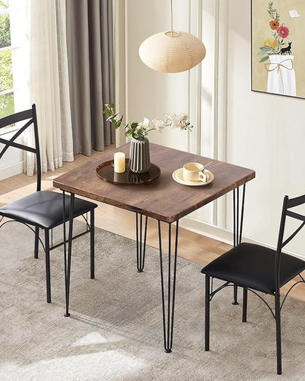 VECELO Kitchen Dining Room Table 2 Chairs for Small Space, Apartment,Metal Steel Frame, 3-Piece Set, Brown - LeafyLoom