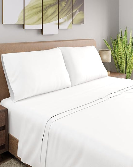 Purity Home Organic 100% Cotton King Size Sheets Set White, Percale Weave King Bedding Set, Crisp, Cooling & Breathable White Bed Sheets King Size, Fits Mattress Upto 16" Deep Pocket - LeafyLoom