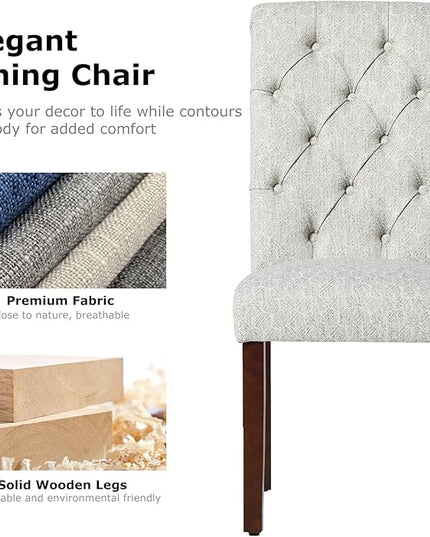 COLAMY Button Tufted Dining Chairs Set of 4, Parsons Upholstered Fabric Dining Room Chairs Kitchen Chairs with Wood Legs and Padded Seat, Honeycomb - LeafyLoom