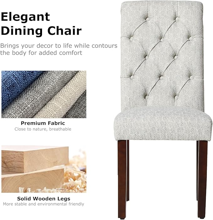 COLAMY Button Tufted Dining Chairs Set of 4, Parsons Upholstered Fabric Dining Room Chairs Kitchen Chairs with Wood Legs and Padded Seat, Honeycomb - LeafyLoom