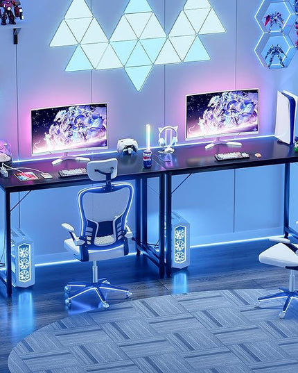 Small Computer Desk with Magic Power Outlets and USB Charging Ports, 32 Inch Modern Home Office Desks for Small Spaces, Sturdy Simple Laptop PC Writing Table for Students Teens, Black, 2 Pack - LeafyLoom