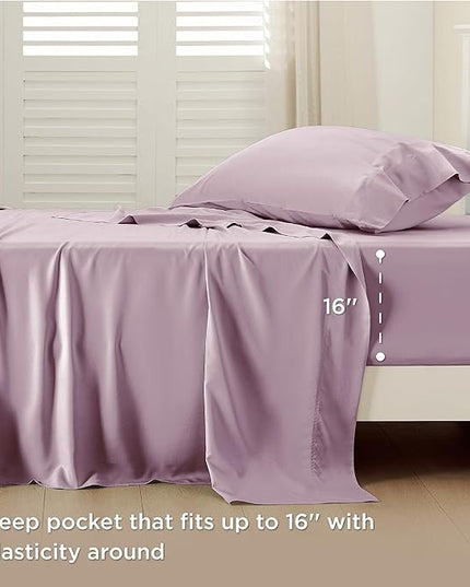 Bedsure Twin XL Sheet Set Dorm Bedding, Cooling Sheets Twin Extra Long Sheets, Rayon Derived from Bamboo, Deep Pocket Up to 16", Hotel Luxury Silky Bedding Sheets & Pillowcases, Lavender - LeafyLoom