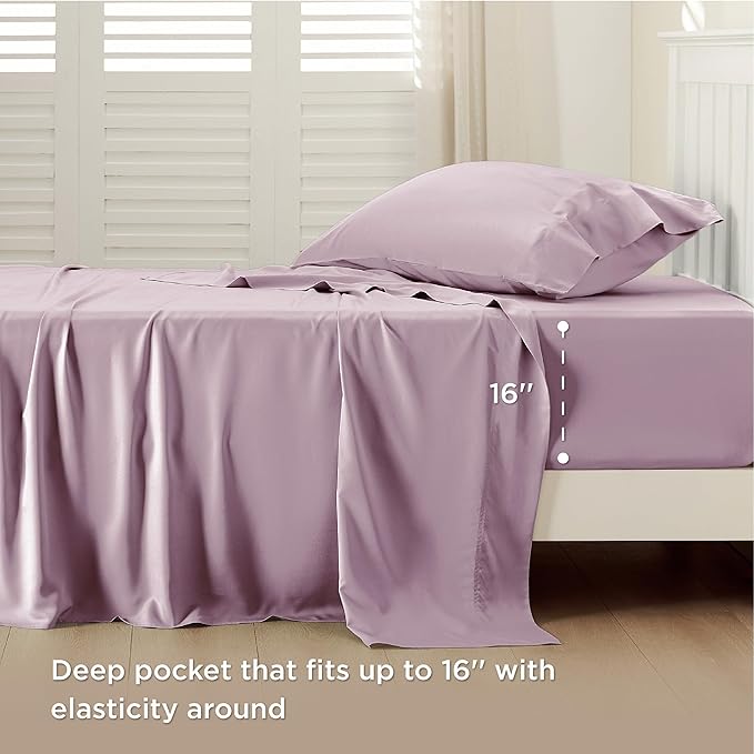 Bedsure Twin XL Sheet Set Dorm Bedding, Cooling Sheets Twin Extra Long Sheets, Rayon Derived from Bamboo, Deep Pocket Up to 16", Hotel Luxury Silky Bedding Sheets & Pillowcases, Lavender - LeafyLoom