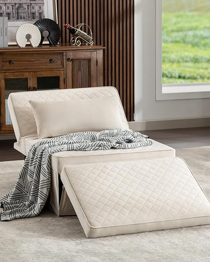 Sofa Bed, 4 in 1 Multi-Function Folding Ottoman Breathable Velvet Couch Bed with Adjustable Backrest Modern Convertible Chair for Living Room Apartment Office,Squared-White - LeafyLoom