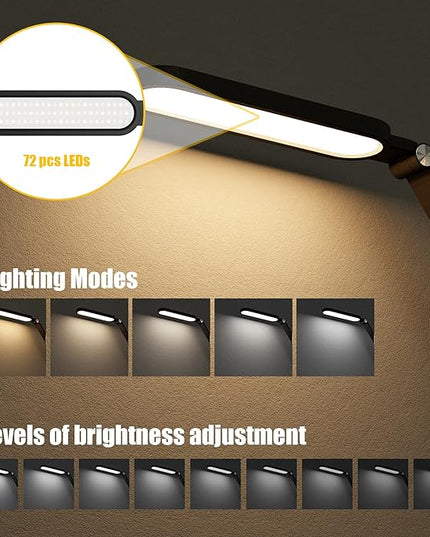 LED Desk Lamp, Eye-Caring Table Lamps Natural Light Protects Eyes Dimmable Office Lamp with 5 Color Modes USB Charging Port Touch Control and Memory Function, 10W Reading Lamp,Black - LeafyLoom