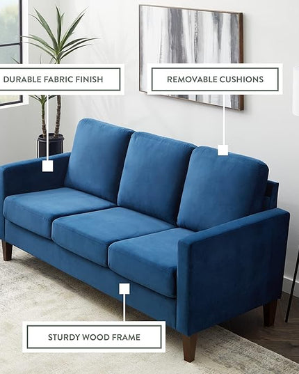 Edenbrook Archer Upholstered Couch – Couches for Living Room – Blue Velvet Couch - Living Room Furniture - Small Couch - Seats Three - Straight Arm Modern Couch - LeafyLoom