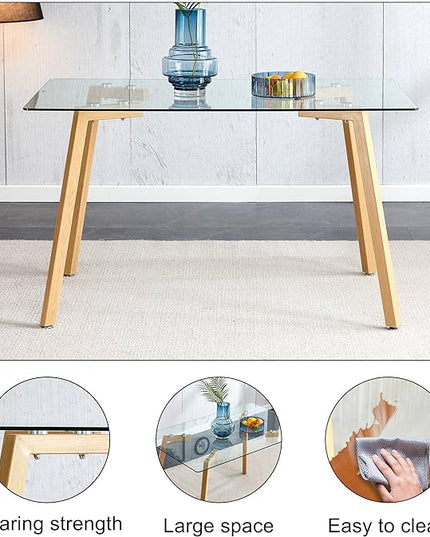 NicBex Glass Dining Table Modern Minimalist Rectangle Suitable for 4-6 People Equipped with 0.31 "Tempered Glass Tabletop and Metal Legs Writing Desk for Kitchen Dining Room, Transparent - LeafyLoom