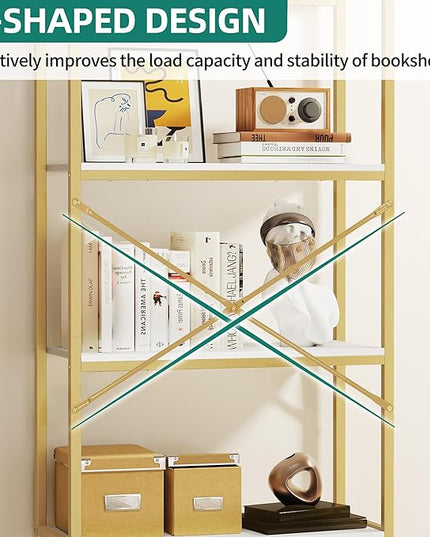 YITAHOME Gold Bookshelf and Bookcase, 71.3” Tall Modern Open Arched Book Shelf, 4-Tier Freestanding Storage Display Rack Shelves for Bedroom,Living Room,Office,Kitchen, White&Gold - LeafyLoom