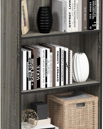 FURINNO Basic 3-Tier Bookcase Storage Shelves, French Oak Grey/Black - LeafyLoom