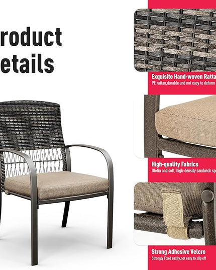 Pamapic Outdoor Piece Patio Dining Set, Weather Resistant PE Rattan Table and Chairs, Comfortable Cushions, Easy Maintenance, 5 PCS, Beige - LeafyLoom