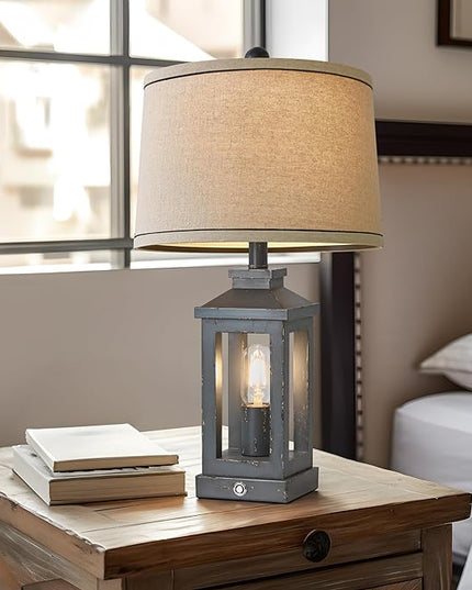 23.75" Farmhouse USB A+C Charging Ports 3-Way Dimmable Touch Control Table Lamp with Nightlight Vintage Modern Lamps for Living Room Bedroom - LeafyLoom