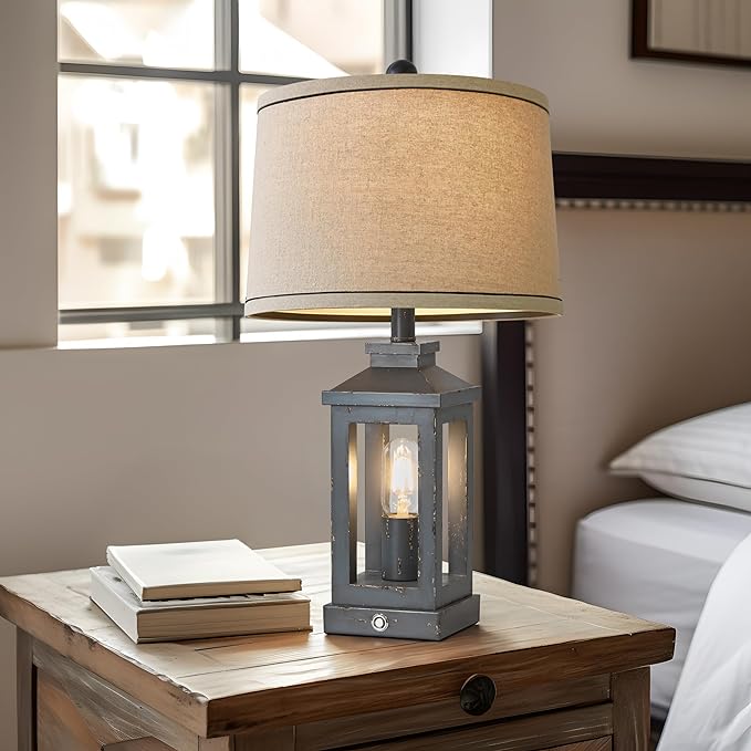 23.75" Farmhouse USB A+C Charging Ports 3-Way Dimmable Touch Control Table Lamp with Nightlight Vintage Modern Lamps for Living Room Bedroom - LeafyLoom