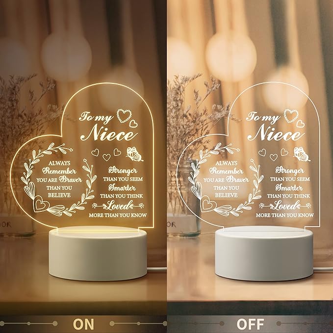 Niece Gifts from Auntie, Gifts to My Niece - Engraved Night Light, Birthday Gifts for Niece from Aunt, Encouragement Gifts for Niece from Aunt Uncle - LeafyLoom