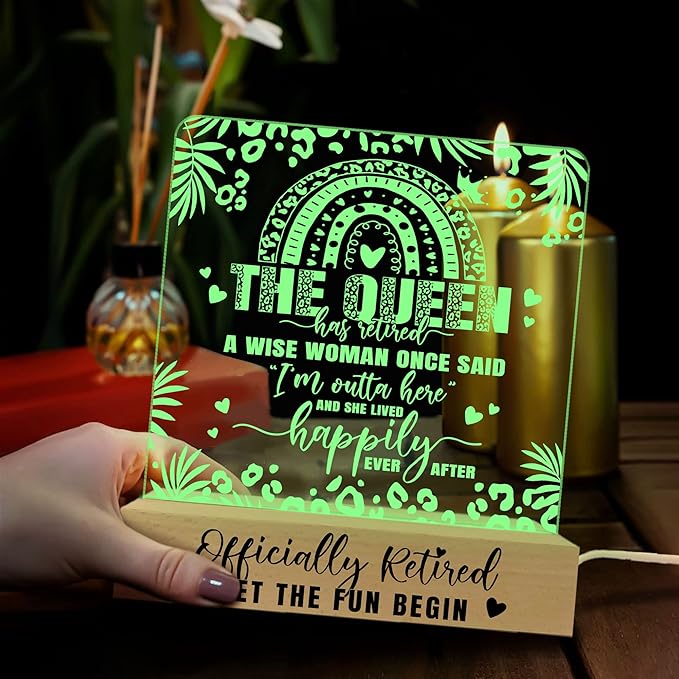 Retirement Gifts for Women 3D Illusion Lamp Acrylic Night Light, Happy Retirement Gifts for Boss Coworker Teacher Police Nurse Doctor, I'm Outta Here Goodbye Farewell Gift for Female Friends - LeafyLoom